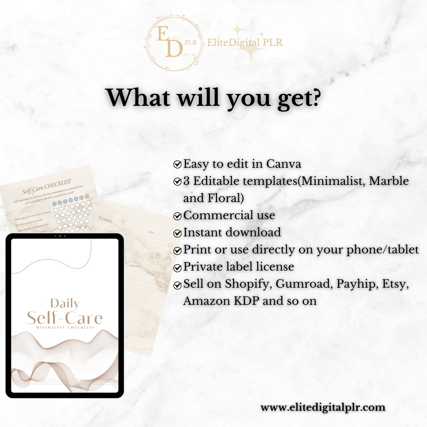 Customizable Daily Self-Care Checklist PLR