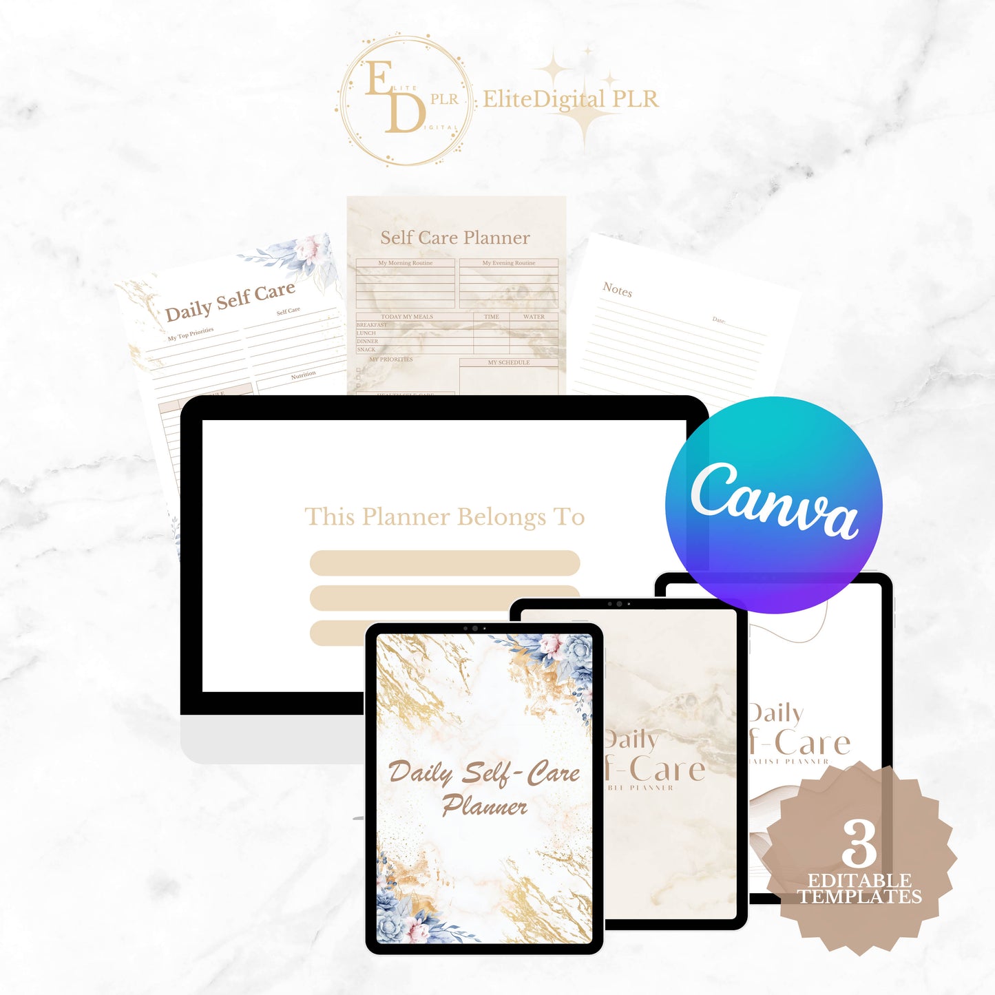 Customizable Daily Self-Care Planner PLR